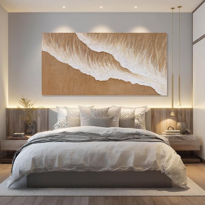 ZENPEE Large Abstract Wall Art, Brown Modern Wall Decor, Beach Canvas Wall Art for Living Room or Office, Room Posters, 29" x 58"