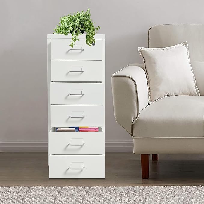 Vertical File Cabinets | 3 Drawer File Cabinet with Wheels| Steel Lockable Storage Cabinets | Metal S-torage Cabinet for Home Office | Storage A4/F4/Letter/Legal (White-6 Drawers)