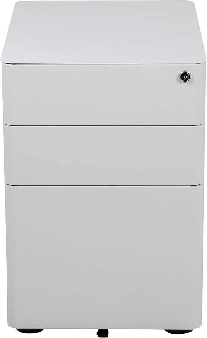 EMMA + OLIVER Modern 3-Drawer Mobile Locking Filing Cabinet Storage Organizer-White
