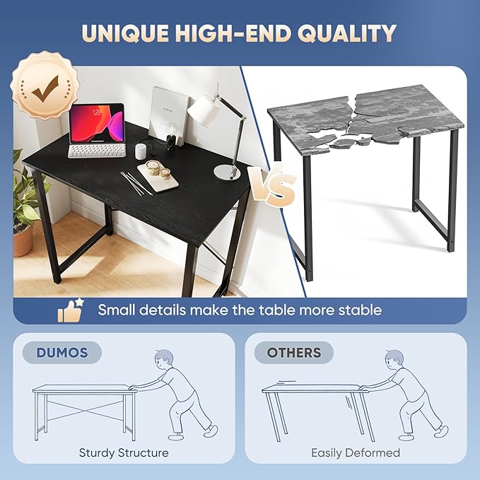 DUMOS 32 in Small Computer Desk for Home Office, Modern Study Work Table Simple Style for Bedroom, Writing Desks with X-Shaped Reinforcement, 2 Pack, Black