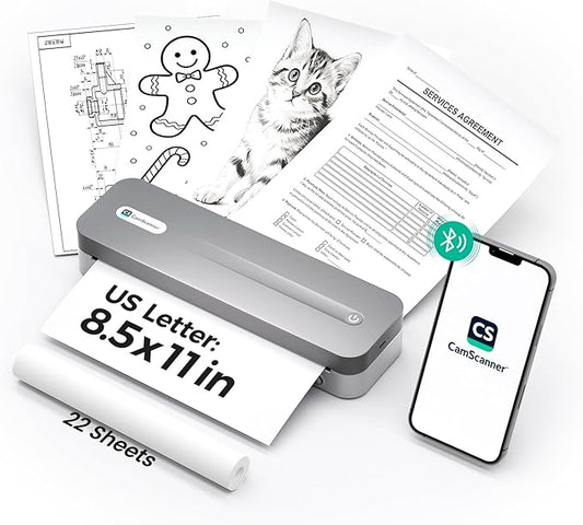P1 Pro Ink-Free Thermal Printer, Portable US Letter Size Bluetooth Printer with 1 Roll Paper, for iPhone Android Computer, Home Office Use