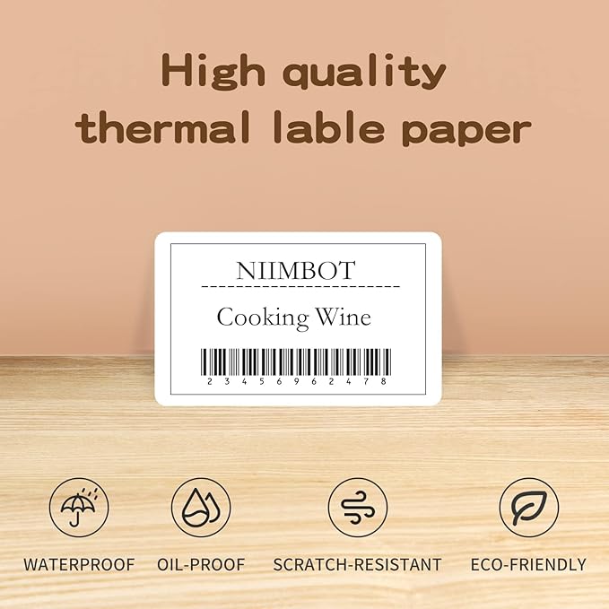 NIIMBOT Label Maker Barcode Label Printer with 2Rolls White Tape, Bluetooth Label Printer for Food Bakery Office Organization Small Business Label Printer for Phones & PC