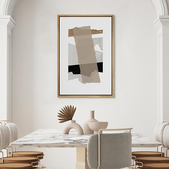 SIGNWIN Framed Canvas Print Wall Art Minimalist Layered Abstract Shapes Neutral Toned Illustrations Modern Art Minimal Multicolor for Living Room, Bedroom, Office - 16"x24" Natural