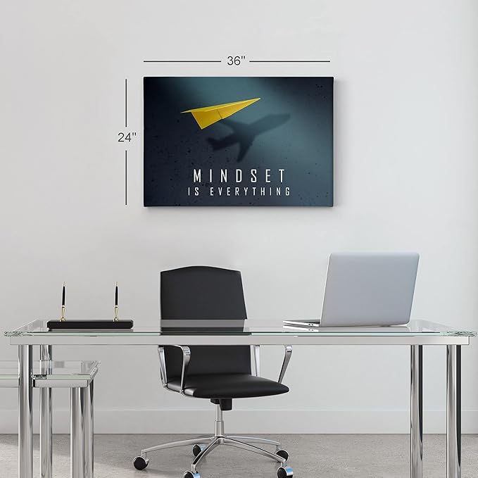 Smile Art Design Mindset is Everything Paper Plane Motivational Wall Art Canvas Print Inspirational Wall Art Entrepreneur Quote Office Living Room Decor Gift Ready to Hang 8x12