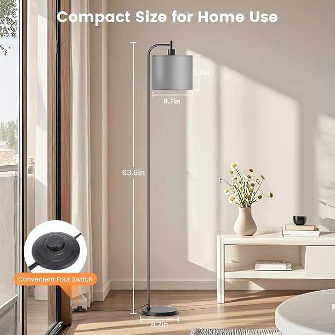 Floor Lamp with Linen Shade, Dimmable Tall Standing Lamp with Remote Control & 3 Color Temperatures, Modern Corner Floor Lamps for Living Room Bedroom Office, 9W LED Bulb Included