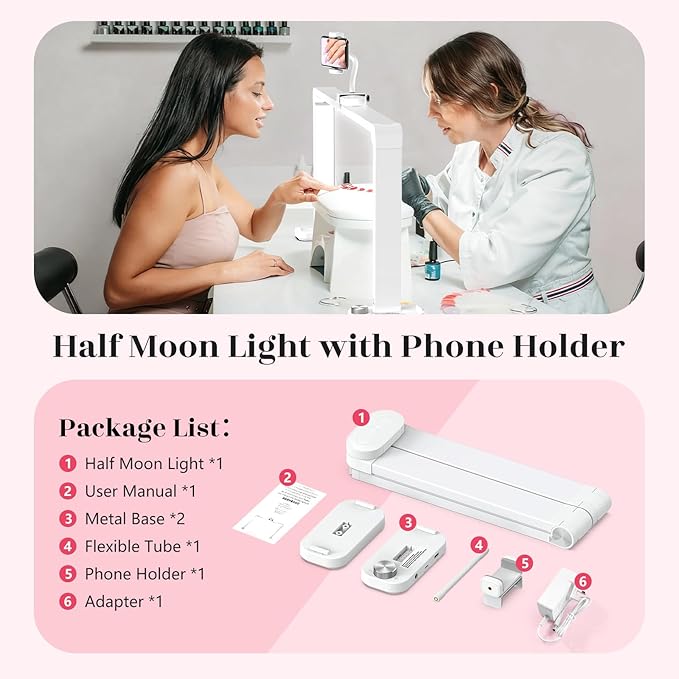 Yokilly 48W Half Moon Light: 34" Shadow-Free Half Moon Light for Desk Salon - Foldable LED Desk Lamp with Stepless Brightness 3000K-6500K for Manicurist Nail Tech (White, Large)