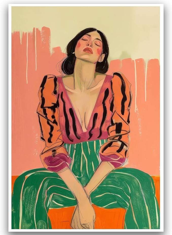 Woman Poster for Room Aesthetic Vintage Woman Wall Art Feminist Posters Women Portrait Painting Confident Female Figure Painting Eclectic Gallery Decor for Bedroom Living Room Dorm 16x24 Inch UnFramed