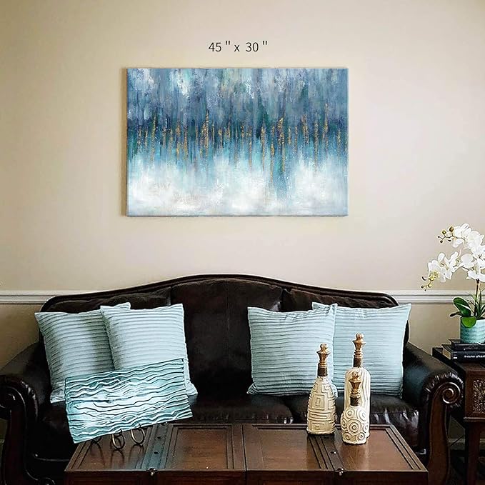 Abstract Art Canvas Painting Picture: Large Artwork Picture with Hand Painted Gold Foils Textured Wall Art for Walls (45'' x 30'' x 1 Panel)