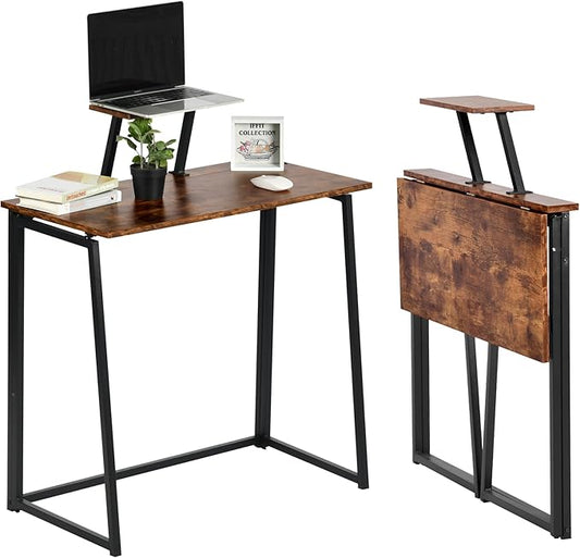 Homy Casa 31.5" Compact Folding Desk, Space-Saving Workstation for Small Spaces, Ideal for Home Office, Dorm, Living Room, and Study (Vintage Brown)