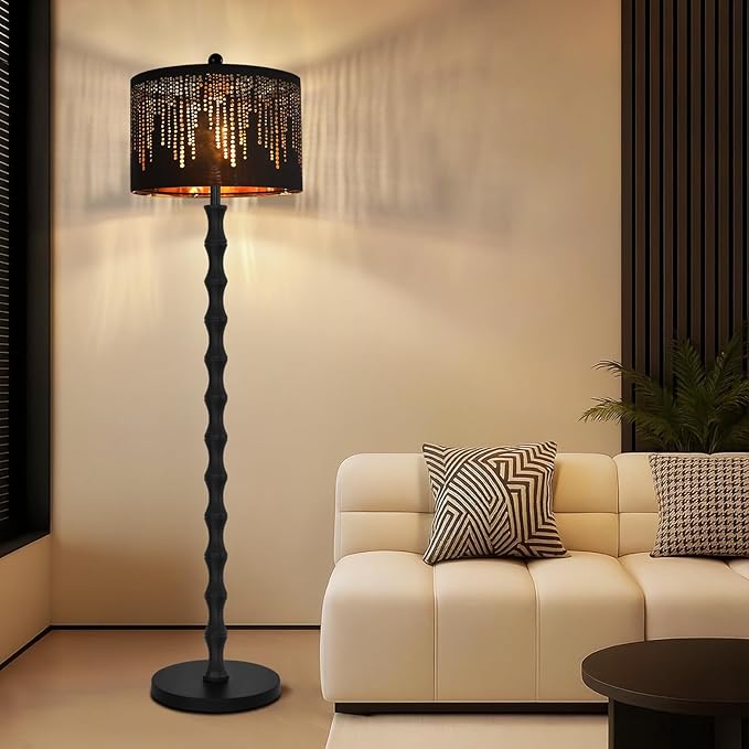Vintage Floor Lamp for Living Room Bedroom,Farmhouse Rustic Floor Lamps,Modern Standing Tall Lamp with Black Unique Lampshade,Gothic Mid Century Iron Floor Lamp for Office Corner Decor