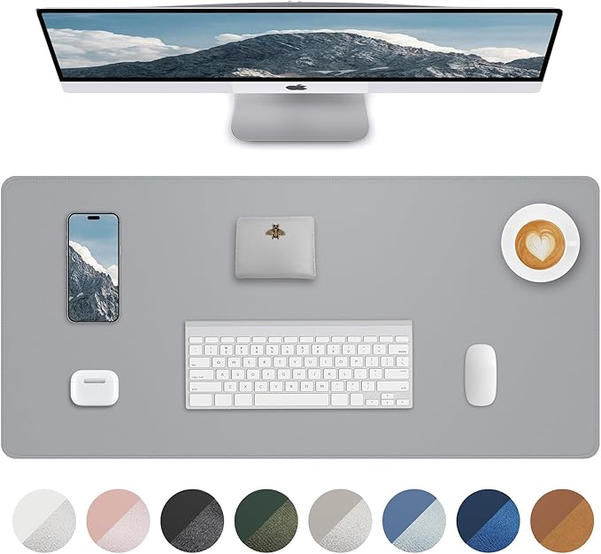 Non-Slip Desk Pad,Mouse Pad,Waterproof PVC Leather Desk Table Protector,Non-Slip PU Leather Desk Blotter, Easy Clean Laptop Desk Writing Mat for Office Work/Home/Decor(Light Grey, 24" x 13.7")