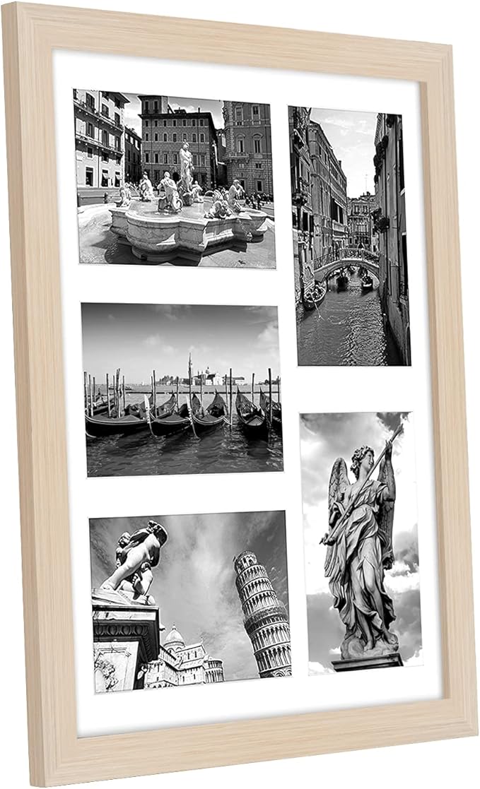 Americanflat 4x6 Collage Picture Frame with Shatter-Resistant Glass - Fits Five 4x6 Photos or Use as One 11x14 Picture Frame - Signature Collection - Collage Frames for Wall Display - Light Wood
