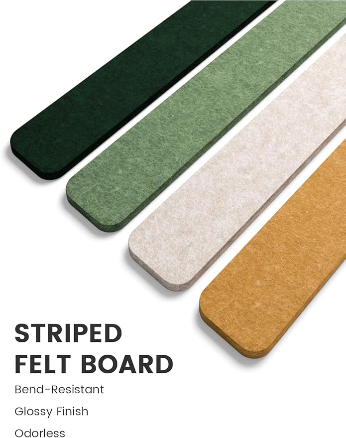 Cork Board Alternative Felt Strip Board 8-Pack 13"x2", Office Pin Board with 50 Push Pins, Adhesive Install for Bedroom Door & Home Office(Moss Glimmer)
