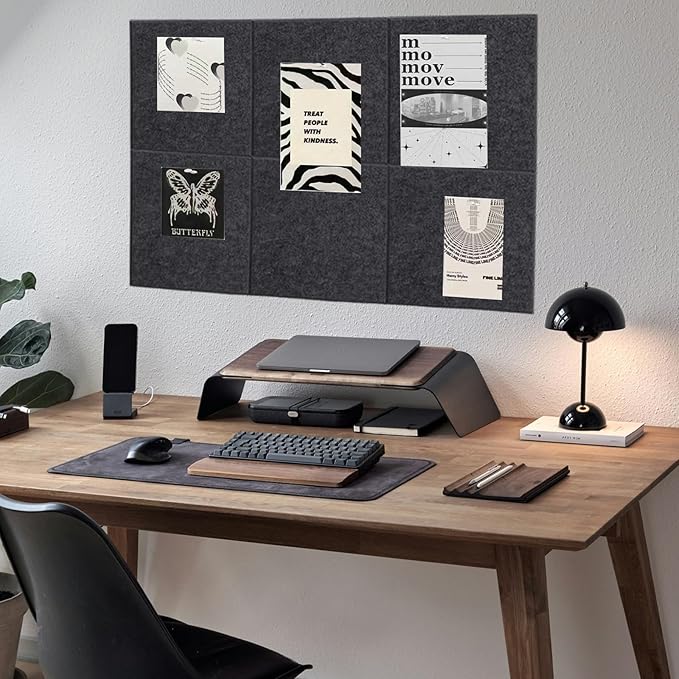 Large Cork Board for Wall 36" x 24", Gray Bulletin Board, 6 Pack Felt Cork Tiles with 30 Colored Pushpins, Corkboards for Office, School, Home