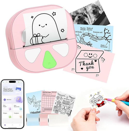 Mini Sticker Printer Thermal Sticker Maker Machine,Bluetooth Print Pods for Kids Teens Gifts,Pocket Printpod Portable Impresora for Phone,Note Buddy,Photo,Custom Sticker,Scrapbook-Pink