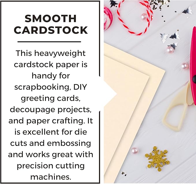 PA Paper Accents Smooth Cardstock 12" x 12" Cream, 80lb 80lb Colored Cardstock Paper for Card Making, Scrapbooking, Printing, Quilling and Crafts, 25 Piece Pack