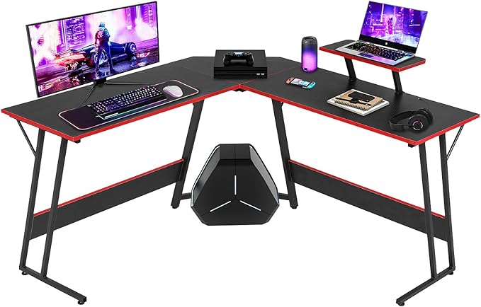 NChanmar L Shaped Gaming Desk with Monitor Riser Stand, Home Office Corner Desk for Studying, Working, Large Desktop, Black