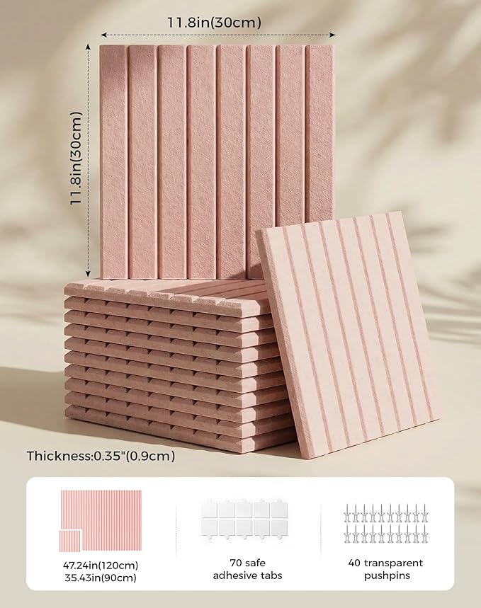 Aothia 12-Pack Large Felt Bulletin Board 48"x36", Modular Pin Board Tiles for Wall, Cork Board Alternative for Office & Classroom, Includes 70 Adhesive Tabs & 40 Pushpins, Pink