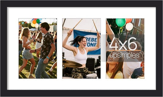 upsimples 8x14 Collage Picture Frame, Display Pictures 3 4x6 with Mat or 8x14 Without Mat, Wall Hanging 3 4x6 Picture Frame Collage Wall Decor, Black, 1 Pack