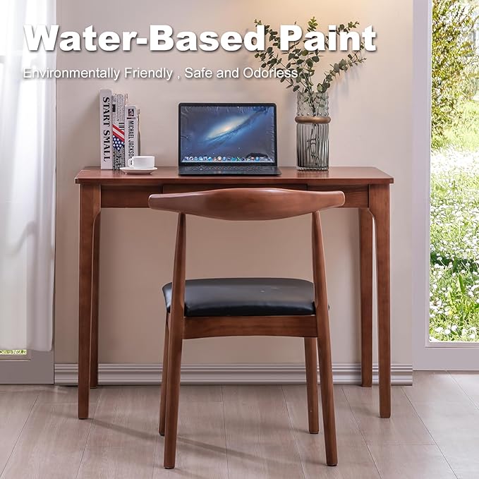 Solid Wood Desk with Drawers, Home Office Desk for Small Spaces, Gaming Work Study Desk, Student PC Desk for Bedroom, Easy to Assemble (Cherry Color, 31.5 inch)