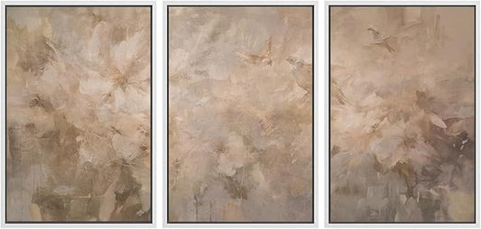 SIGNWIN Framed Canvas Print Wall Art Set Soft Neutral Abstract Floral Illustrations Modern Art Decorative Boho Relax/Zen Nordic for Living Room, Bedroom, Office - 16"x24"x3 White