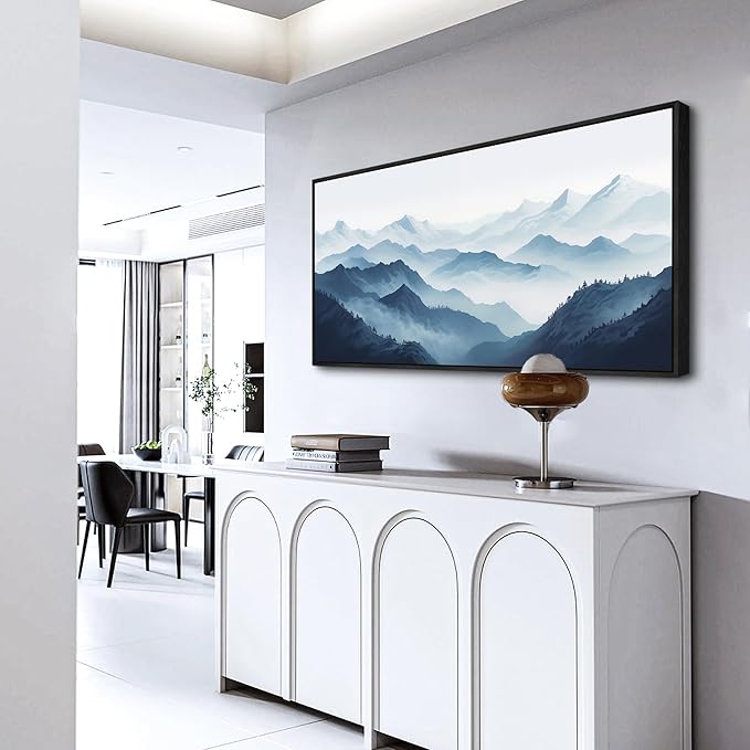 Wapluam Large Canvas Wall Art For Living Room Black Framed Wall Decor For Office Bedroom Decoration Art Black And White Grey Mountain Scenery Wall Painting View Wall Picture Hotel Room Home Artwork