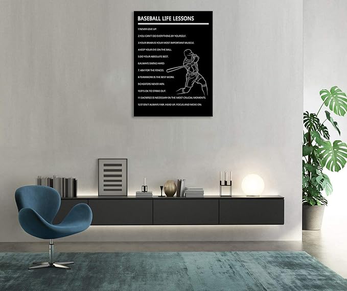 WYJDFART Inspirational Baseball Life Lessons Wall Art Motivational Sports Quotes Poster Canvas Printed poster for Boys Bedroom Gym Office Framed Ready to Hang [30" W X 40" H]