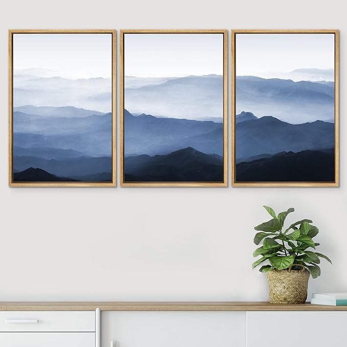SIGNWIN Framed Canvas Print Wall Art Set Aerial View Misty Mountain Forest Valley Nature Wilderness Photography Modern Art Rustic Scenic Relax/Calm for Living Room, Bedroom, Office - 16"x24"x3 NATURAL