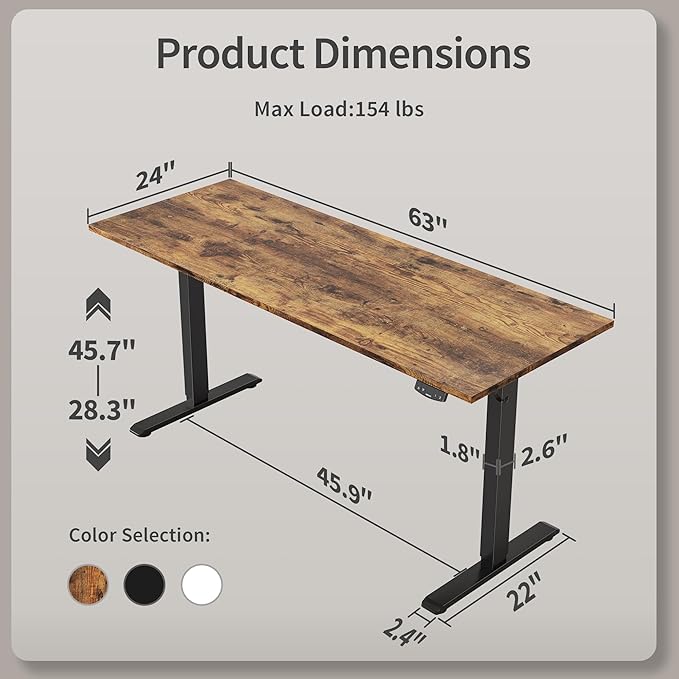 Agilestic Electric Standing Desk, Large 63 x 24 Inches Height Adjustable Desk, Sit Stand up for Work Office Home, Ergonomic Rising Computer Table with Memory Preset, Splice Board, Rustic Brown