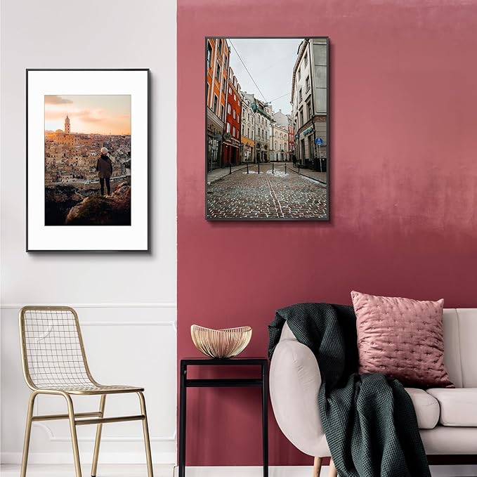 Golden State Art, Gallery Wall Frame Set of 6 - Black 16x24 Aluminum Photo Frames with Mat for 12x18 Pictures - 16 x 24 inch Metal Frame with Real Glass Cover - Elegant Home or Office Decor