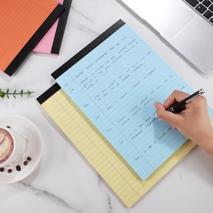 8 Pack Colored Legal Pads, Totally 400 Sheets Legal Pads 8 x 11.5inch College Ruled Writing Pads Wide Ruled Paper for Office, School, College, Professional