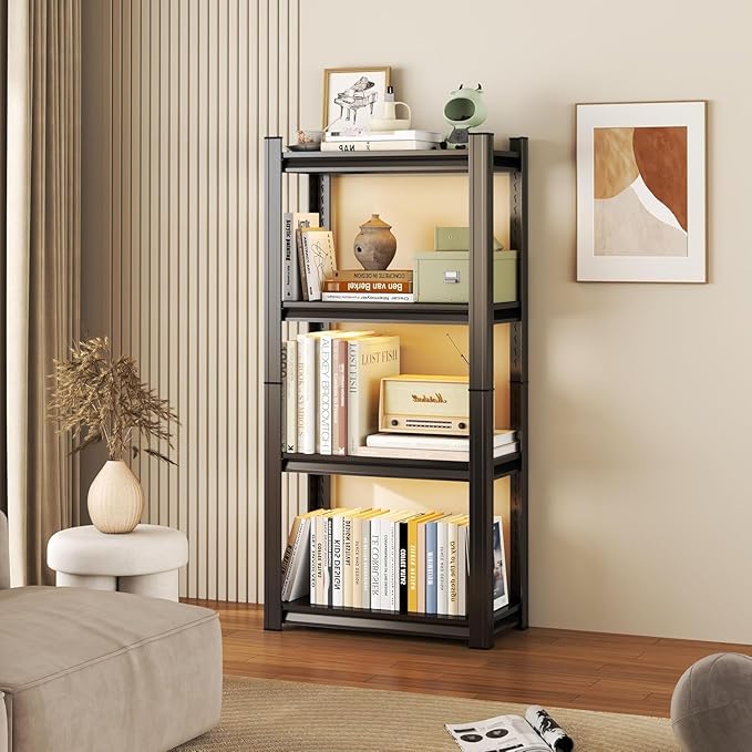 24" W*44" H Book Shelf，4 Tier Metal Wide Bookshelf，Heavy Duty Book Shelfs，Adjustable Shelving Unit，Tall Bookcase，Industrial Bookshelf for Living Room，Bedroom，Office and Library