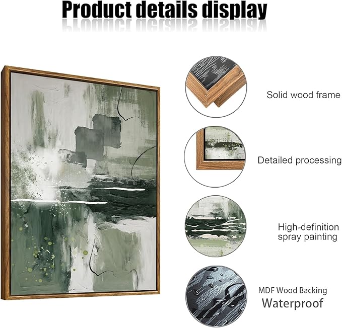 myusuar 3 Piece Large Modern Abstract Canvas Framed Wall Art For Living Room, Sage Green Minimalist Wall Art Decor Posters Prints For Bedroom Office, 16x24in