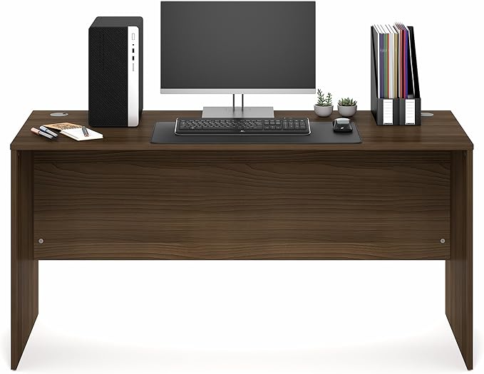 Furinno Roger Computer Desk, 60 Inch Rectangular Executive Desk with Modesty Panel, Home Office Desk with Thick Tabletop, Desk Cord Grommet, Scratchproof, for Home Study, Office, Modern Walnut
