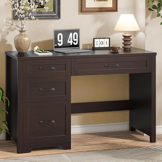 Farmhouse 47" Executive Desk with File Drawer, Wood Computer Desk with 3 Storage Drawers, Workstation for Home Office, Study, Writing.Espresso