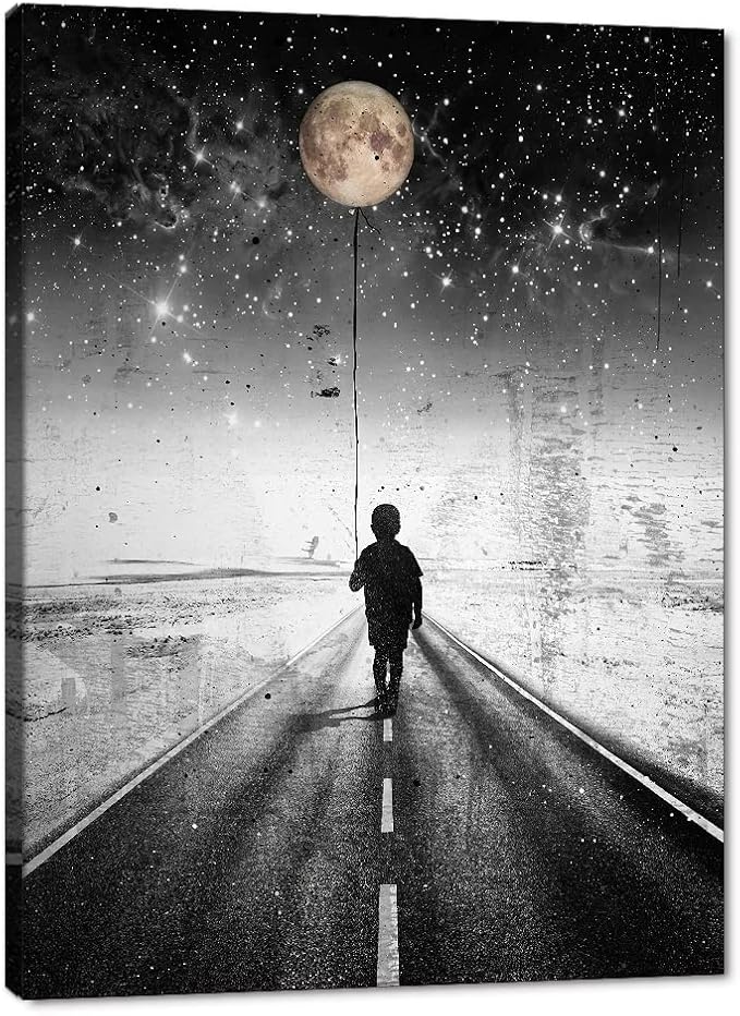 Yatsen Bridge Boy Walking in the Moonlight Wall Art, The Road Inspirational Canvas Picture Art Print, Modern Home Decor for Living Room Bedroom Ready to Hang - 24x36 inches