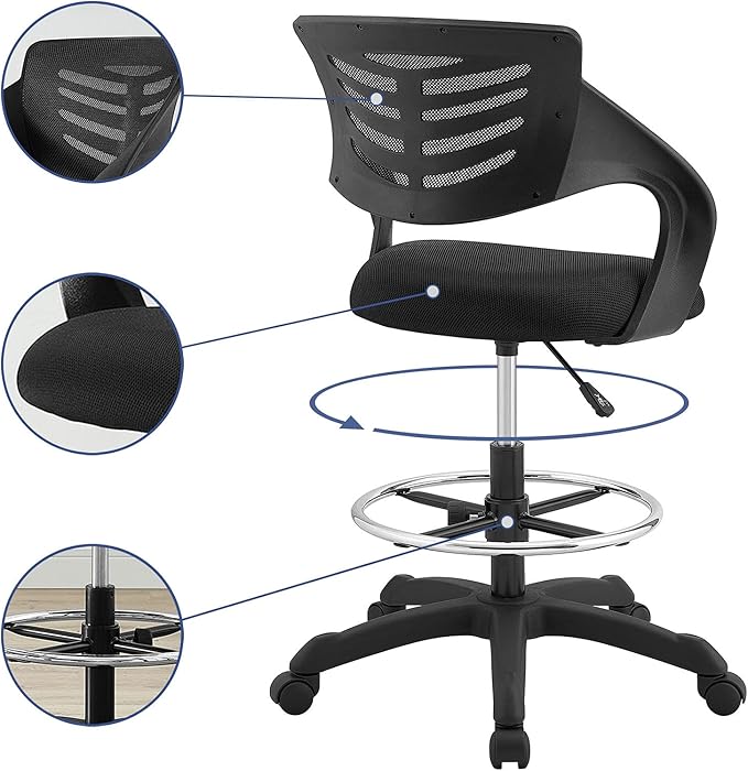 Modway Thrive Drafting Chair - Tall Office Chair for Adjustable Standing Desks in Black