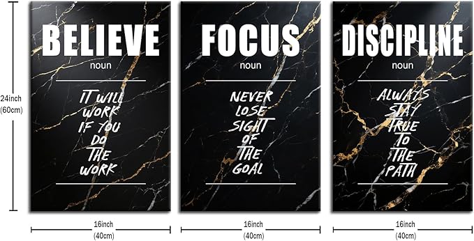 Motivational Canvas Wall Art Believe Focus Discipline Entrepreneur Quotes Poster Print Inspirational Pictures Painting for Office Class Room School Wall Decoration Stretched and Framed [48''Hx24''W]