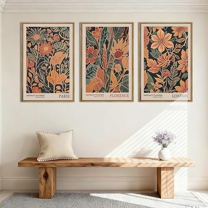 ANHUIB Floral Wall Art 16x24 Inch Large Vintage Botanical Wall Decor Retro Floral Blossom Paintings Modern Plant Art Prints Set of 3 for Living Room Bedroom Office