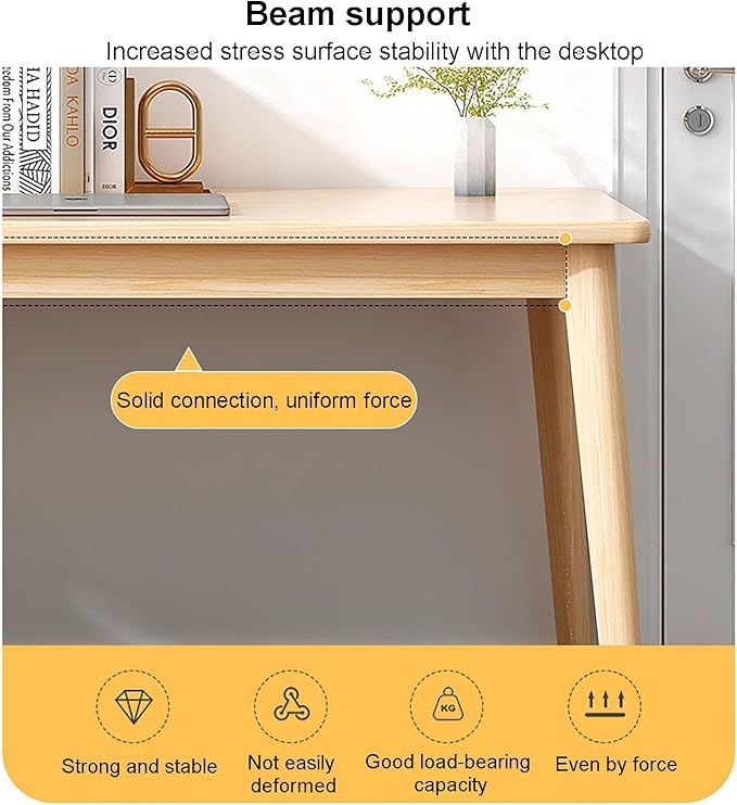 Minimalist Pc Desk, Industrial Home Office Desk, Sturdy Work Study Writing Desk with Solid Wood Legs,Modern Computer Table Workstation for Living Room Bedroom(80x55x75cm(31x22x29inch), Wood)