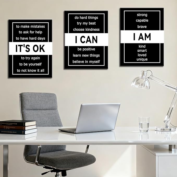 Inspirational Canvas Wall Art Motivational Office Poster Wall Decor Picture Positive Quotes Ability Motivation Attitude Artwork for Modern Home Bedroom Gym Classroom Stretched and Framed [36''Wx16''H]