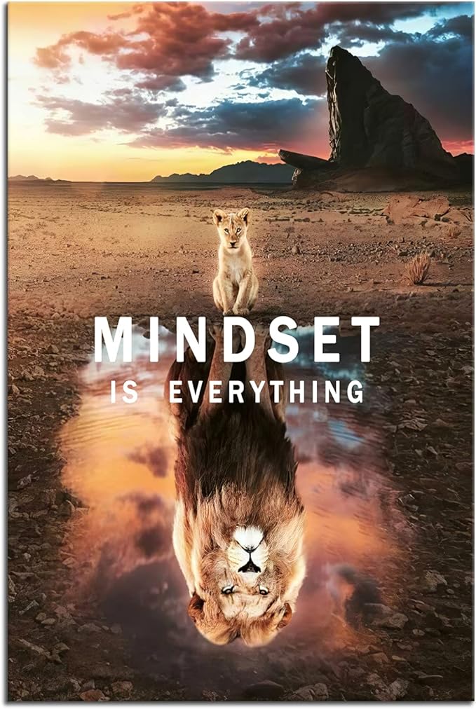 Motivational Canvas Wall Art Mindset is Everything Inspirational Entrepreneur Quotes Poster Small Lion Big Lion Print Artwork Decorate [12''W X 18''H]