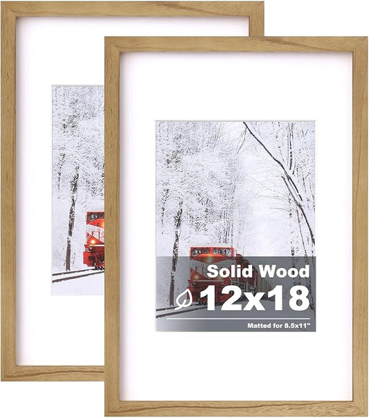 Egofine 12x18 Solid Wood Picture Frames Matted for 8.5x11 - Acrylic Plexiglass Front for Wall Mounting Hanging Picture Frame Vertically or Horizontally, Carbonization Set of 2