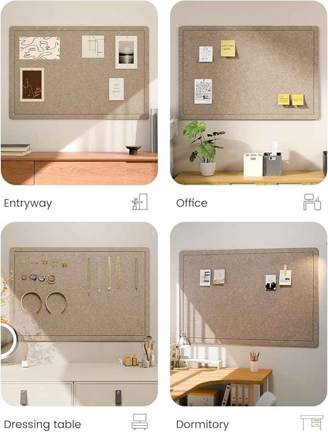 Fluxynara Bulletin Board, 35.4" x 23.6" Cork Board Alternative with 12 Safe Removable Adhesive Tabs, Foldable Felt Pin Board for Home Office, Classroom, Bedroom,Entryway for Walls— Taupe