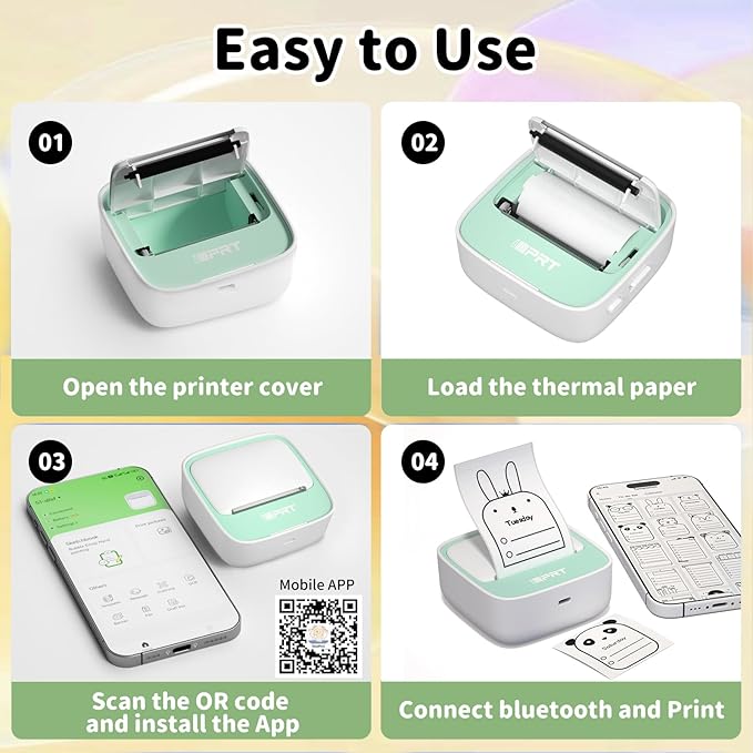 iDPRT Sticker Printer Portable Mini Printer, Bluetooth Thermal Inkless Sticker Maker Machine with 1 Roll Sticker Paper, Compatible with Smartphone, for Study Notes, Pictures, DIY, Label, Gift