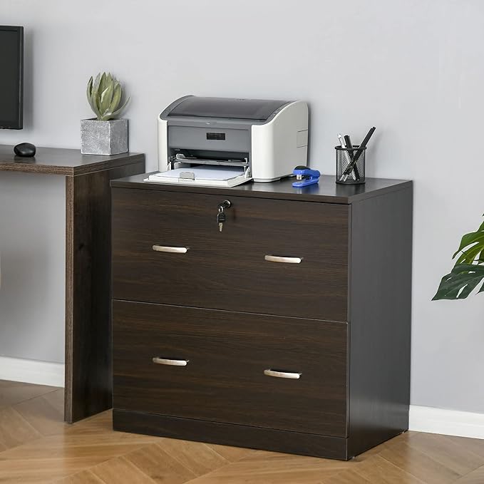2 Drawer File Cabinet with Lock, Home Office Filing Organizer, for Letter Legal A4 Size Labeled Folders File Folder Storage, Wood Lateral Filing Cabinet (Walnut-D16.5*W29.25*H28.25in)