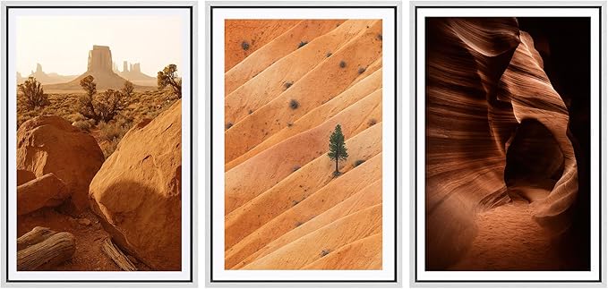 SIGNFORD Framed Wall Art Print Set Southwest Desert Landscape Canyon and Mesa Digital Art Modern Art Contemporary for Living Room, Bedroom, Office - 16"x24"x3 White