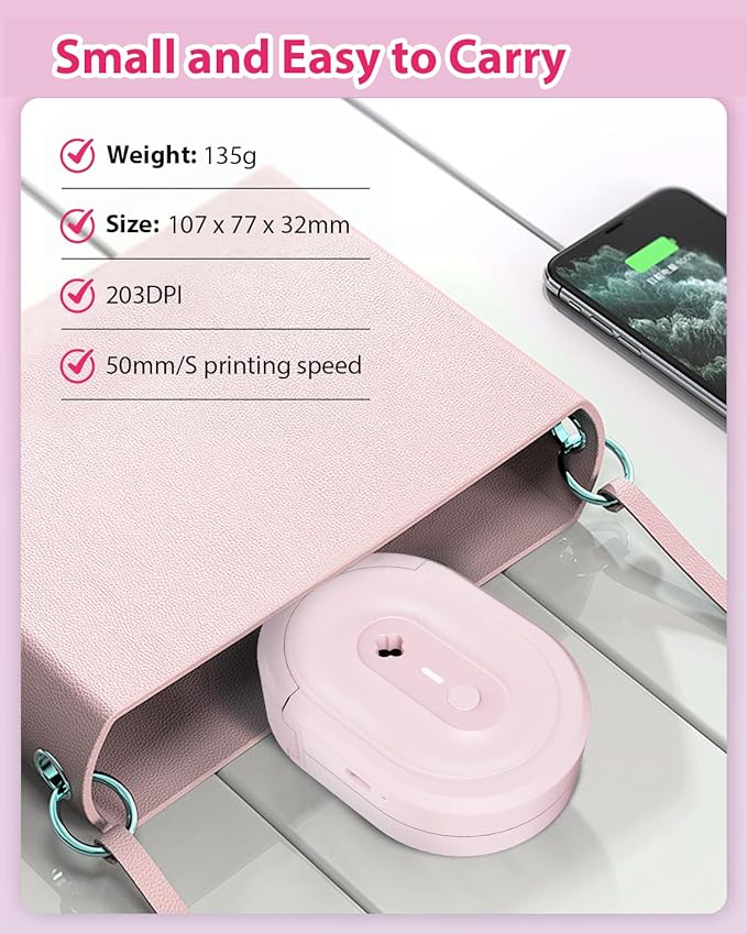 Label Maker Machine with Tape, N12 Portable Bluetooth Label Printer, Wireless Mini Label Makers Thermal Sticker with Multiple Templates for Home, Kitchen, School, Office Organization, Pink