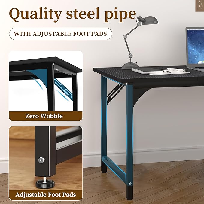 AZN Computer Desk, 47in Computer Desk, Office Desk w/Sturdy Metal Frame, Office Desk w/Water-Resistant, Scratchproof Surface, Home Office Desks w/Large Legroom for Work Study Writing Gaming, Black