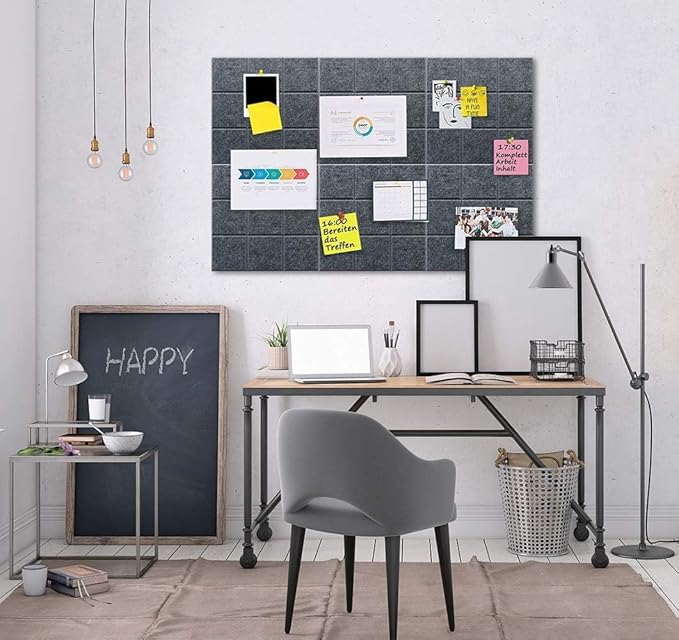Large Cork Board Felt Board Tiles for Walls with 60 Push Pins, 11.8"x11.8" Pack of 12 Pin Board Notice Boards for Home Office Kitchen, Bulletin Board Wall Tiles for Photos Memos